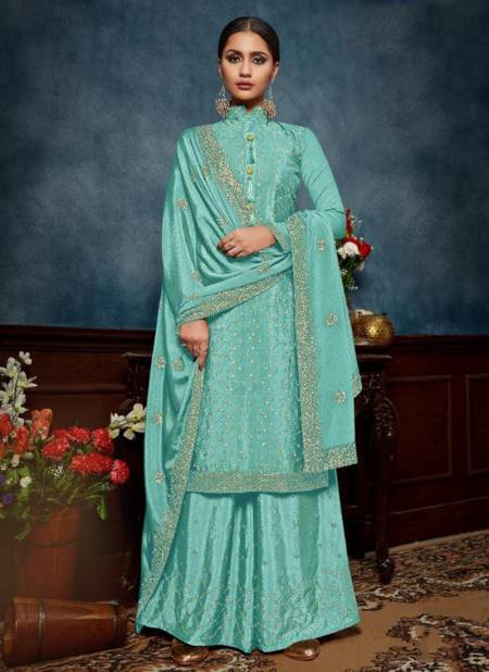 Sea Green Colour VIPUL ALICE CAT 62 Latest Fancy Designer Festive Wear Chinnon Sequence Work Salwar Suit Collection 4603